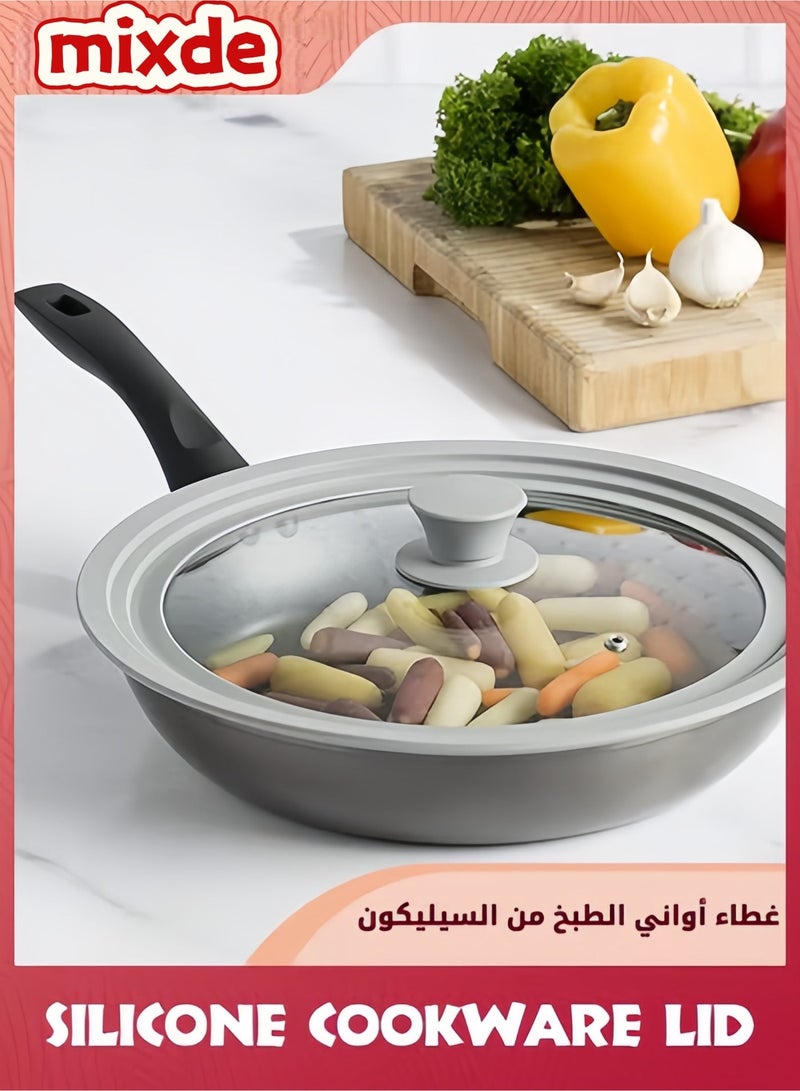 MIXDE Universal Lid for Pots And Pans,Heat Resistant Food Safe Skillet Lid With Silicone Rims And Steam Vented,Silicone Universal Lid Fits All 24 To 28cm Diameter Cookware,Dishwasher Safe,Gray - Image 2